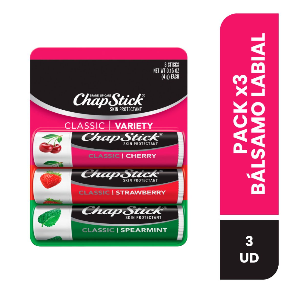 ChapStick Bálsamo Labial Tripack Variado (Cereza, Fresa y Menta)